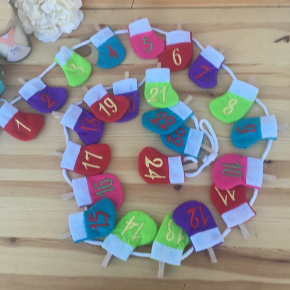 NEW! Advent Calendar Multicolor Stockings Reusable - Picture 4 of 7